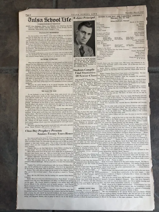 Photographed newspaper page: commencement edition — messages and news.