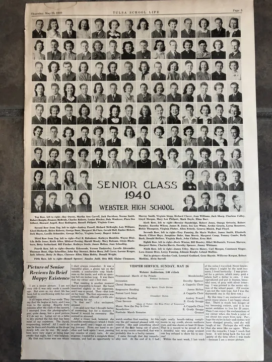 Photographed newspaper page: the senior class of 1940.