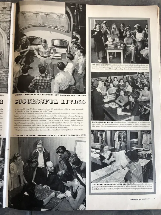 Article photographs of building maintenance, classroom work and retail training.