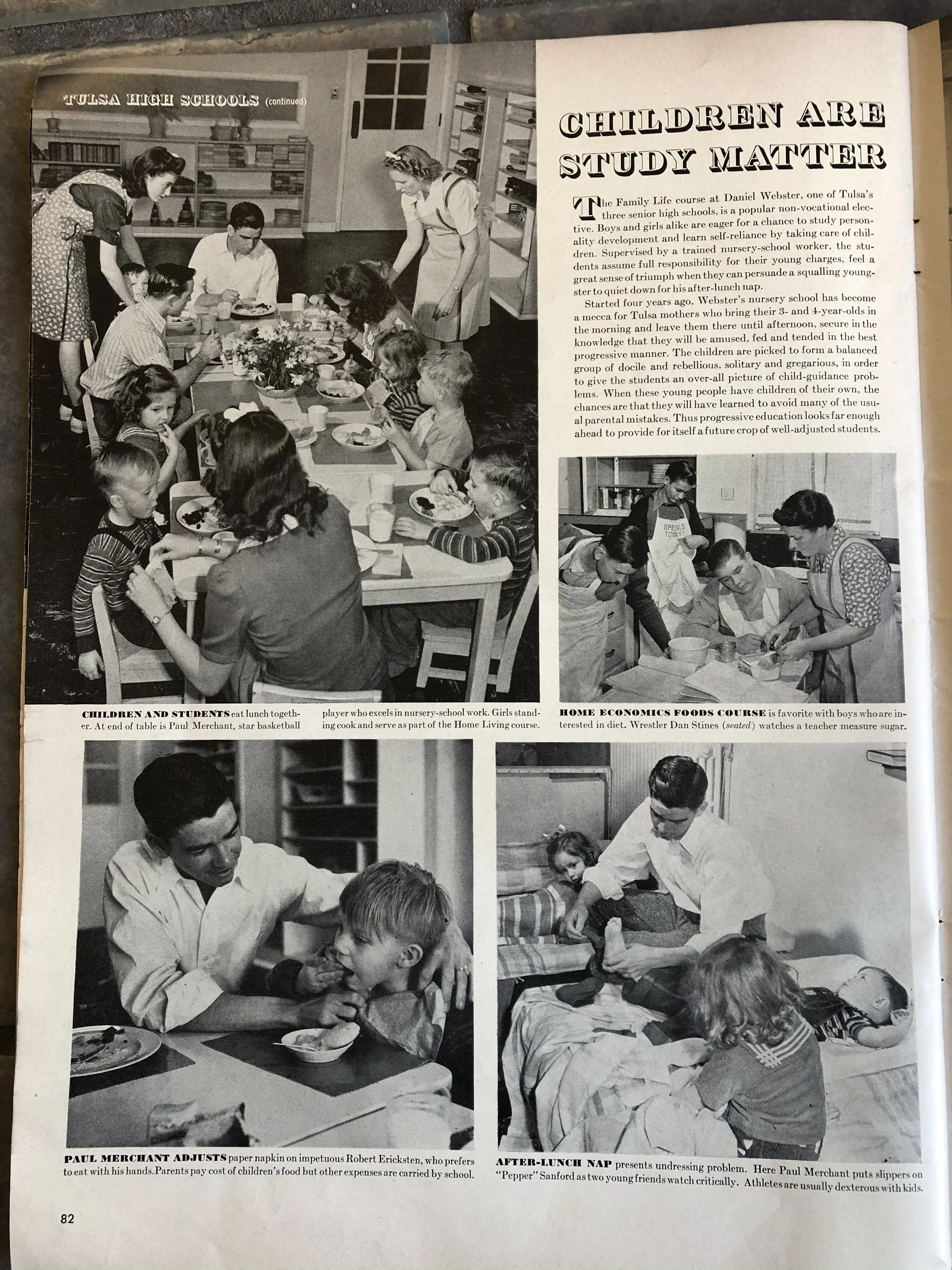 Webster students share a meal with young children and take part in home-economics and nursery-school activities.