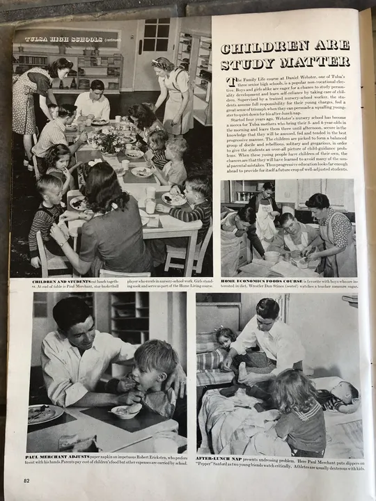 Webster students share a meal with young children and take part in home-economics and nursery-school activities.