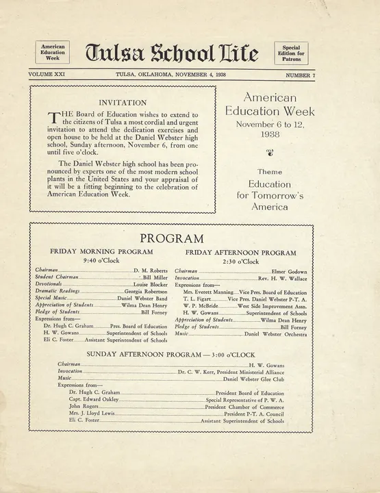 Page 1 of Tulsa School Life, November 4, 1938.