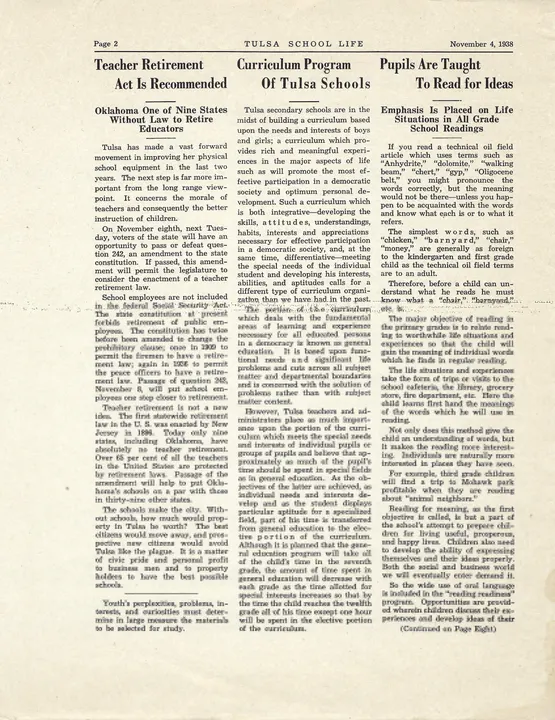 Page 2 of Tulsa School Life, November 4, 1938.