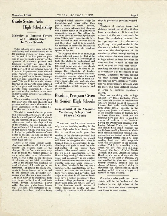 Page 3 of Tulsa School Life, November 4, 1938.