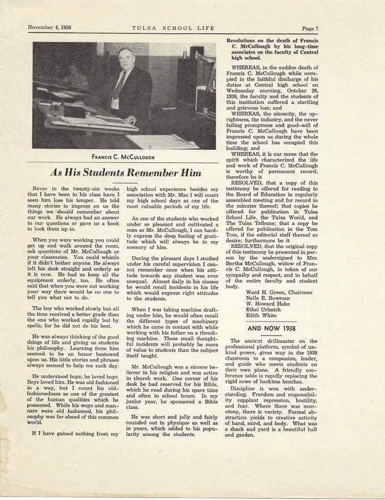 Page 7 of Tulsa School Life, November 4, 1938.