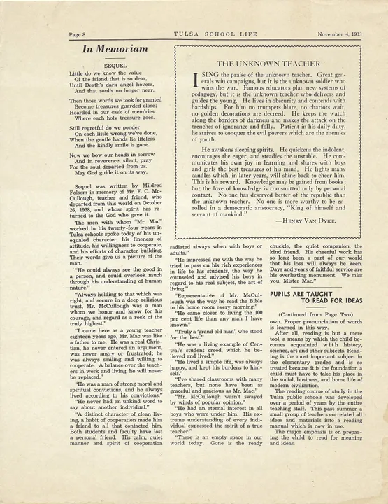Page 8 of Tulsa School Life, November 4, 1938.