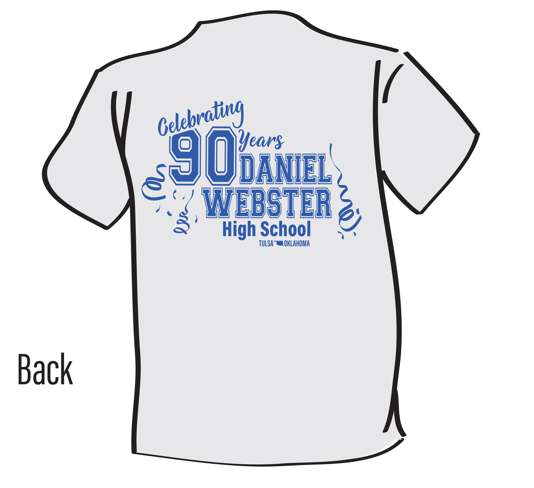 Back of the heather-gray Webster 90th-anniversary T-shirt